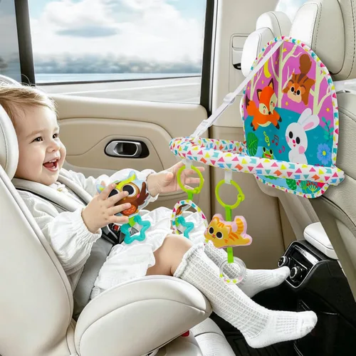 OKOOKO Juguete para Asiento de Automóvil Orientado Hacia Atrás, Juguete de Viaje para Bebé de Doble Cara con Espejo de Bebé, Juguetes de Peluche,