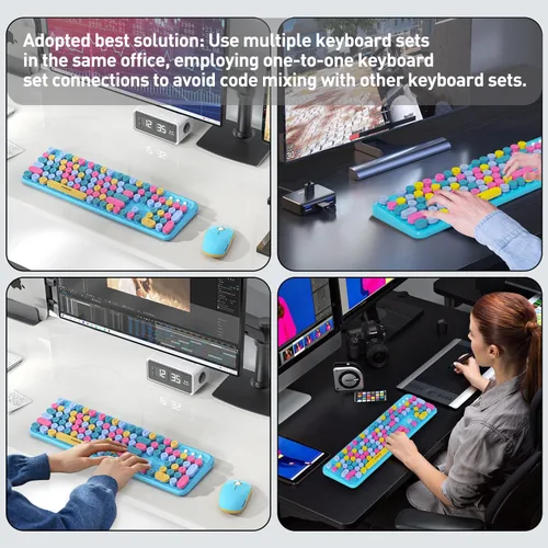 Miniatura 7 de FOPETT - Juego de teclado y mouse inalámbricos de 2.4 GHz con botón de interruptor, teclado de tamaño completo, compatible con V2030 Azul Colorido