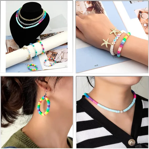 Miniatura 7 de Cuentas de arcilla polimérica azul claro, cuentas Heishi de 0.236 in para joyería, pulseras, collares, 1000