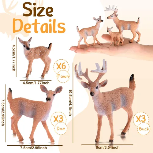 Miniatura 2 de 12 piezas de figuras de ciervos juguete realistas, figuras de familia de ciervos, figuras de animales del bosque, criaturas del bosque en miniatura