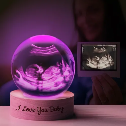 Miniatura 10 de Bola de Cristal con Foto de Ultrasonido Personalizada, Bola Decorativa Mágica de Cristal Láser 3D Personalizada con Soporte de Luz, Marco de Foto