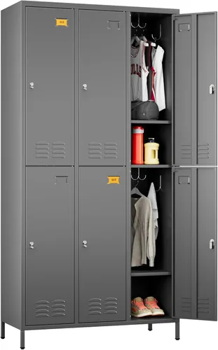 SUPEER Armarios metálicos de 6 puertas para empleados con 18 ganchos, armarios de metal para empleados con orificios de ventilación para escuela,