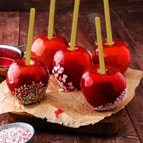 Miniatura 3 de BetterJonny - 36 palitos de manzana con forma de caramelo, 5.9 pulgadas, palitos de bambú con diamantes de imitación de caramelo, manzana, palitos