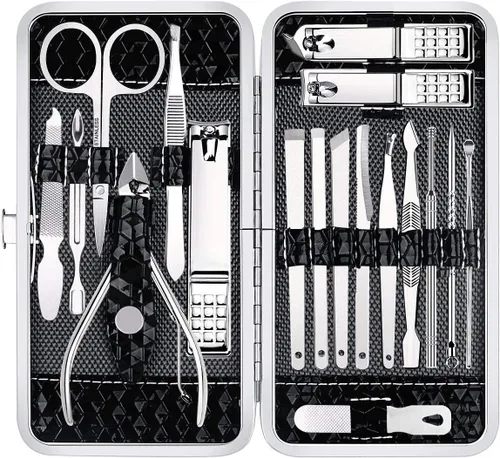 Miniatura 8 de Yougai Juego de cortaúñas para hombres y mujeres, juego de manicura de regalo de 18 piezas, kit de manicura de acero inoxidable, herramientas