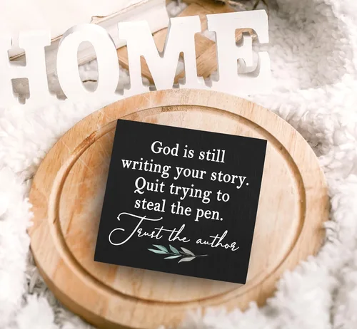 Miniatura 5 de SRADMO God Is Still Writing Your Story, decoración de versículos bíblicos para sala de oración, caja de madera negra cristiana para oficina en casa