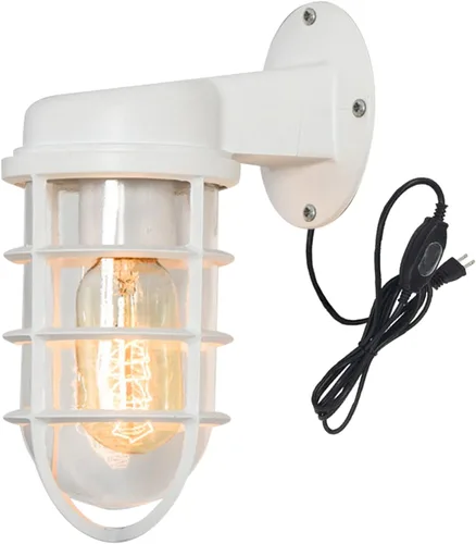 Kiven Luz de jaula impermeable para exteriores e interiores, luz de linterna de montaje en pared, luz de porche industrial con cable de enchufe