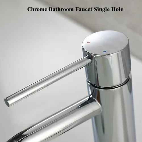Miniatura 5 de Grifo de baño cromado de un solo agujero, grifo de agua de una sola manija para baño con ensamblaje de drenaje emergente y líneas de suministro