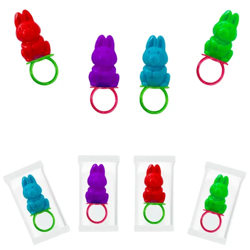 Miniatura 7 de Fruidles Anillos de caramelo de conejo de Pascua, caramelos duros de colores surtidos, envueltos individualmente (paquete de 12)