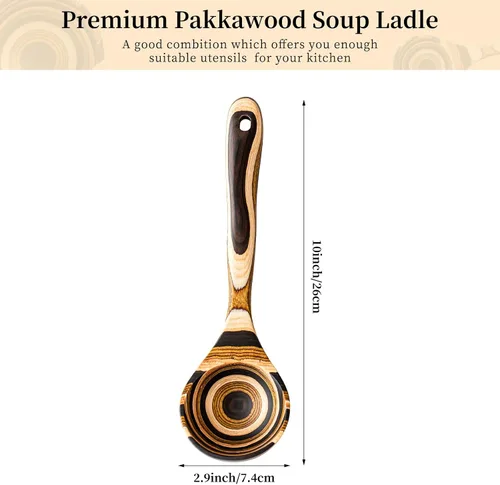 Miniatura 2 de Gudamaye Pakkawood - Cucharones profundos para sopa, cucharón de madera grande de 10.6 pulgadas para cocinar, juego de utensilios de cocina de madera