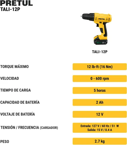 Miniatura 8 de Taladro inalámbrico, batería de iones de litio 12 V Pretul