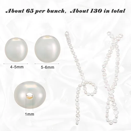 Miniatura 2 de 2 hebras de perlas naturales de agua dulce de 0.157-0.197 in, 0.197-0.236 in, perlas irregulares cultivadas barrocas blancas para hacer joyas