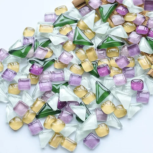 Miniatura 15 de Azulejos de mosaico para manualidades, varios colores, vidrio, purpurina, suministros de mosaico, piezas a granel, cuadrado, triángulo, rectángulo