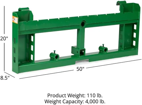 Miniatura 6 de Titan Attachments Marco de horquilla de palet Series Economy, se adapta a gancho y pasador John Deere, clasificado de 4000 libras, se adapta a