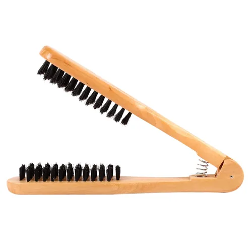 Miniatura 9 de Peine de peluquería antiestático de doble cara y cerdas de madera - Cepillo alisador con abrazadera para el cabello para peluquería profesional