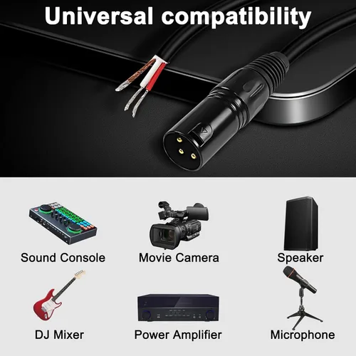 Miniatura 7 de XMSJSIY Cable de micrófono XLR, cable desnudo, 3 pines, altavoz XLR, cable de micrófono de audio, conector de extremo abierto, cable de extensión