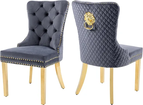 Miniatura 21 de Juego de 2 sillas de comedor de terciopelo, sillas de comedor tapizadas, sillas modernas de mediados de siglo con respaldo capitoné de enrejado