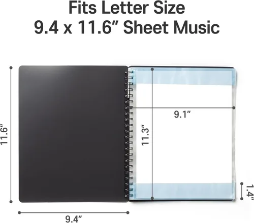 Miniatura 6 de Carpeta de partituras (1 paquete, negro) – 40 fundas para mostrar 80 páginas organizador de carpeta en espiral para soporte de música – Se adapta a