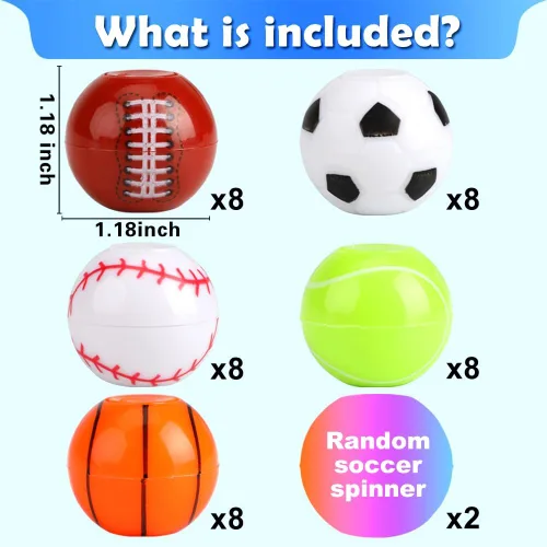 Miniatura 2 de Paquete de 42 recuerdos de fiesta deportiva, mini fidget spinner, juguetes de pelota deportiva para niños, juguetes de fútbol y béisbol para niños