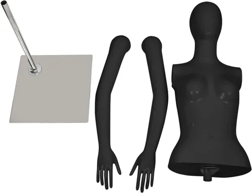 Miniatura 9 de 2 piezas de maniquí femenino negro Torso altura ajustable brazos desmontables vestido forma exhibición w/metal soporte