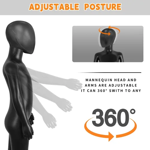 Miniatura 4 de Maniquí infantil, maniquíes para niños de cuerpo completo de 43.3 pulgadas, maniquíes de forma de vestido negro para niños, exhibición realista