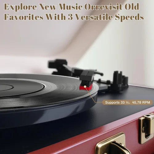 Miniatura 3 de Tocadiscos Vintage Suitcase, tocadiscos portátil Bluetooth de 3 velocidades con altavoces integrados, para discos de vinilo de 7/10/12 pulgadas