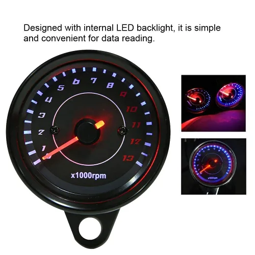 Miniatura 5 de Tacómetro de 13000 RPM para motocicleta, indicador universal de 12V con retroiluminación LED, contador de revoluciones para motor de carburador