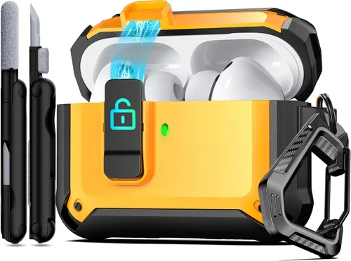 Miniatura 22 de RFUNGUANGO Funda protectora para AirPods Pro de 2ª generación con kit de limpieza, funda rígida militar con cerradura para funda de carga de AirPod