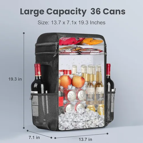 Miniatura 2 de ZAKEEP Mochila enfriadora, 36 latas, multifuncional, a prueba de fugas, con asa superior acolchada, bolsillo de malla para acampar y barbacoa Negro