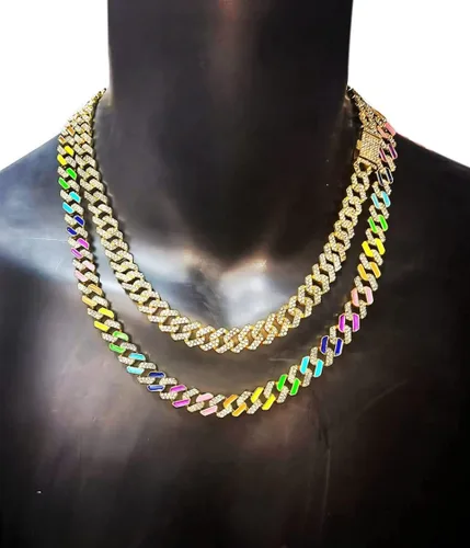 Miniatura 5 de FW Jewelry Cadena de eslabones cubanos esmaltados de plata u oro para hombre collares cubanos gruesos coloridos para mujer cadenas cubanas de hip
