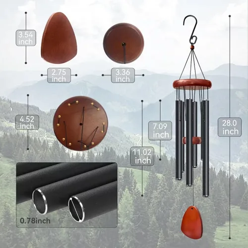 Miniatura 2 de Bursvik Campanilla de viento de 28 pulgadas, campanillas de viento decorativas en metal para exteriores, conmemorativas, regalo de recuerdo, Negro