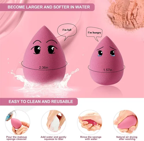 Miniatura 4 de DUAIU Juego de 4 esponjas de maquillaje, esponja de belleza, esponja de mezcla, impecable para líquidos, crema y polvo, esponjas de maquillaje Rosa