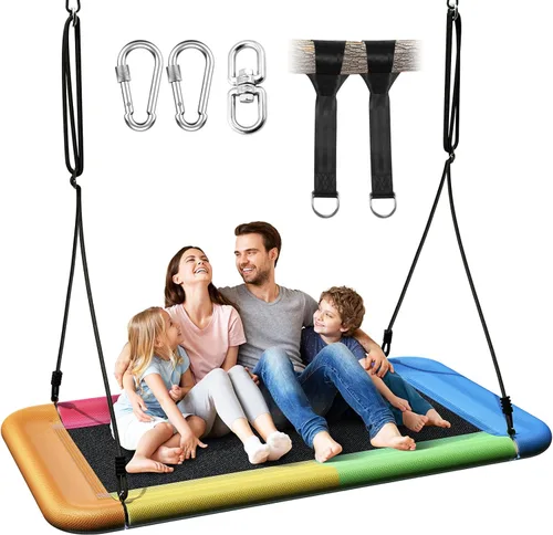 Everyfun Columpio de árbol para niños y adultos, columpio de plataforma rectangular impermeable de 60 pulgadas, 700 libras resistente con correas