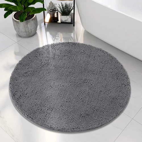Miniatura 13 de HOMEIDEAS Alfombra de baño redonda, felpilla de lujo, extra suave y absorbente, antideslizante, lavable a máquina (rojo borgoña, 2 pies)