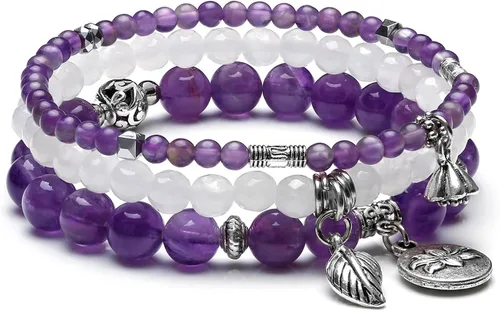 Top Plaza - Juego de pulseras elásticas de piedras de cristal curativo para chakras, yoga, reiki, cuentas de piedras preciosas y cuentas de loto
