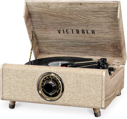 Miniatura 5 de Victrola Highland - Reproductor de discos Bluetooth 4 en 1 con altavoces, reproductor de discos de vinilo de 3 velocidades, radio FM y auxiliar