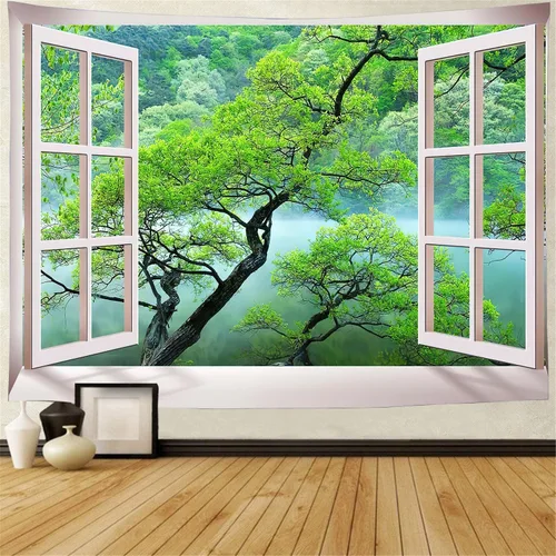 Miniatura 7 de FENDROM Tapiz de hojas de loto de naturaleza, tapiz de plantas, paisaje natural verde, para colgar en la pared, arte de pared 3D para dormitorio