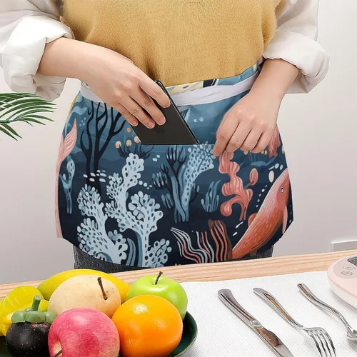 Miniatura 3 de Server Aprons with 3 Pockets Waist Apron Waterproof Half Apron Short Cooking Aprons Bib