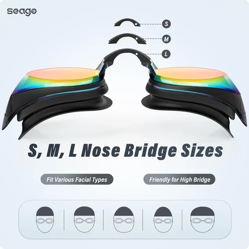 Miniatura 7 de Seago 2 Pack Swimming Goggles Anti-fog Anti-UV Silicone Swim Goggles Adult Women Men azul y dorado