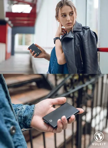 Miniatura 7 de VULKIT Cartera desplegable, soporte minimalista para tarjetas de crédito, bloqueo RFID, funda de metal delgada para hombres