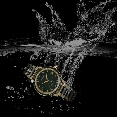 Miniatura 6 de Aivasee Reloj automático de diamantes de lujo para mujer con correa de acero inoxidable chapada en oro y jade negro para mujer, reloj de pulsera