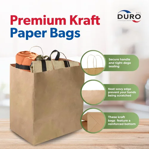 Miniatura 2 de DURO Bolsas de regalo de papel marrón de 10 x 6.75 x 12 pulgadas con asas, bolsas de compras de papel kraft reciclado con asas a granel