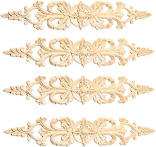 Miniatura 10 de MUXSAM 1 apliques largos tallados en madera para muebles, calcomanías de tallado de madera sin pintar para pared, armario, espejo, repisa, puerta, 1