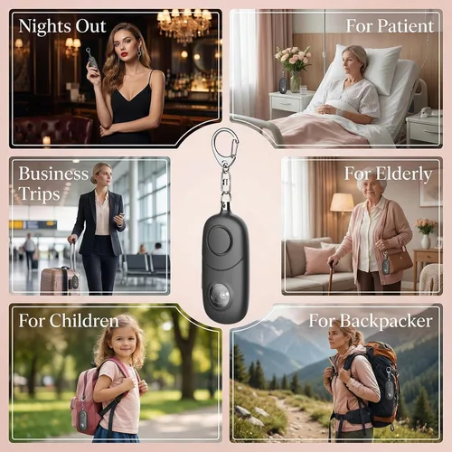 Miniatura 3 de Alarma personal para mujeres, llavero de alarma: Qoosea 135dB llavero de emergencia sirena con luz estroboscópica sirena fuerte para mujeres, niños
