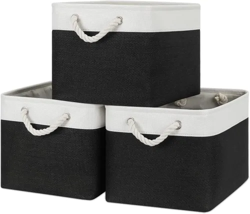 Miniatura 66 de Bidtakay Cestas de almacenamiento de tela con asas [paquete de 2] organizador de lona grande de 16 x 11.8 x 11.8 pulgadas, canastas altas plegables