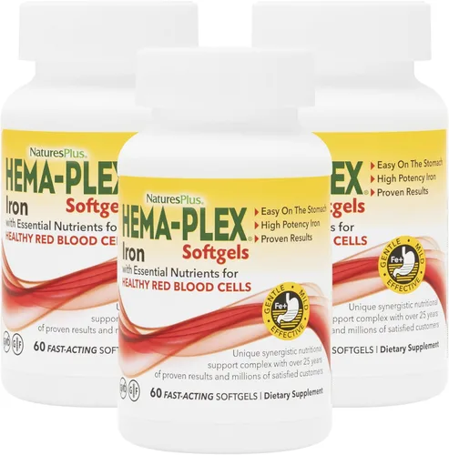 Miniatura 7 de NaturesPlus Hema-Plex Iron - 60 cápsulas blandas de acción rápida - Paquete de 2 - 85 mg de hierro + vitamina C y bioflavonoides para glóbulos rojos