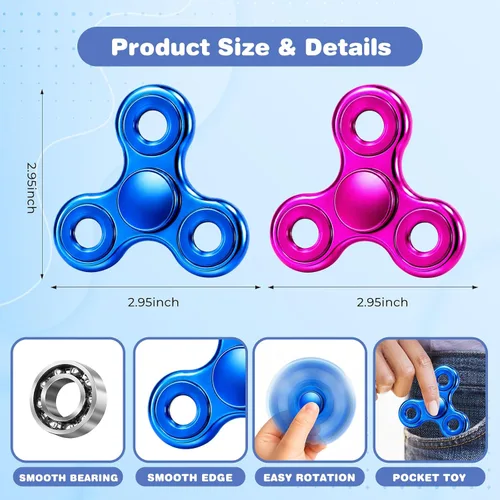 Miniatura 4 de Fidget Spinners 2 unidades, juguete de metal para aliviar el estrés, giro silencioso de alta velocidad, reducción de enfoque y ansiedad, juguetes