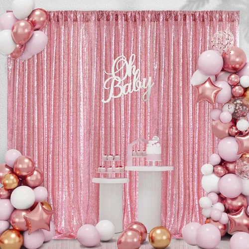 Miniatura 41 de Cortinas con lentejuelas doradas, 2 unidades de 2 x 8 pies, con brillantina, telón de fondo para bodas Rojo