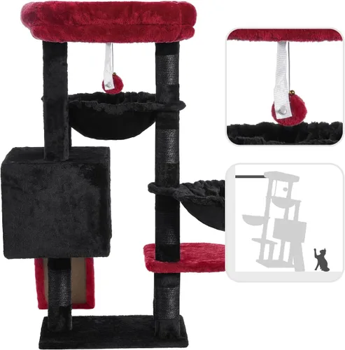 Miniatura 7 de Hey-brother - Árbol gótico para gatos, torre para gatos de interior, casa para gatos con cama acolchada grande, acogedor condominio, hamacas, postes