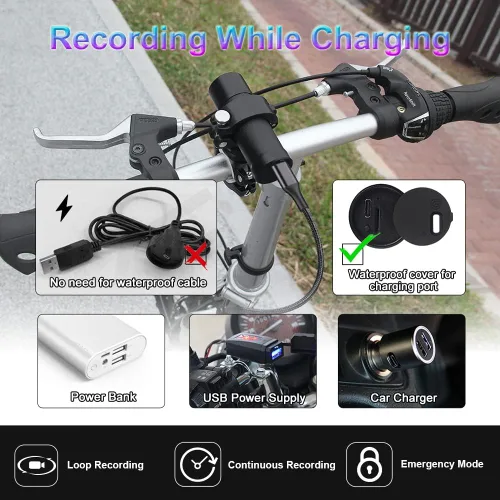 Miniatura 8 de VSYSTO Cámara de bicicleta, WiFi 2K con pantalla de temperatura, luz trasera, visión nocturna gran angular de 170°, lente SONYIMX335, impermeable