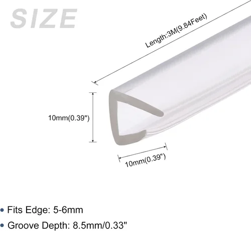 Miniatura 2 de METALLIXITY Bordes de borde (9.84 pies), 1 unidad, sello en U de PVC para tira de sellado de borde de 0.197-0.236 in, para sellos de ventana